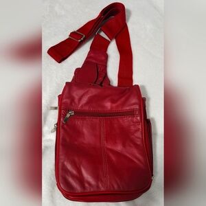 Vintage Buxton Red Leather Crossbody Fanny Pack Adjustable Shoulder Strap